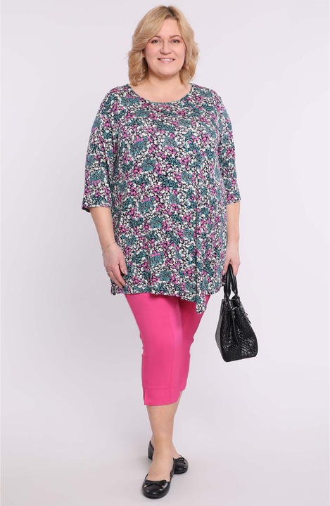 Туника с малки цветя, MDR24, тъмносин с тюркоазени и жълти акценти, размер 56/58, многоцветен