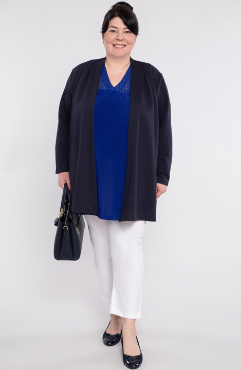 Tunică albastră din dantelă MDR24, bretele largi, decolteu în V, mărime 46-48 EU