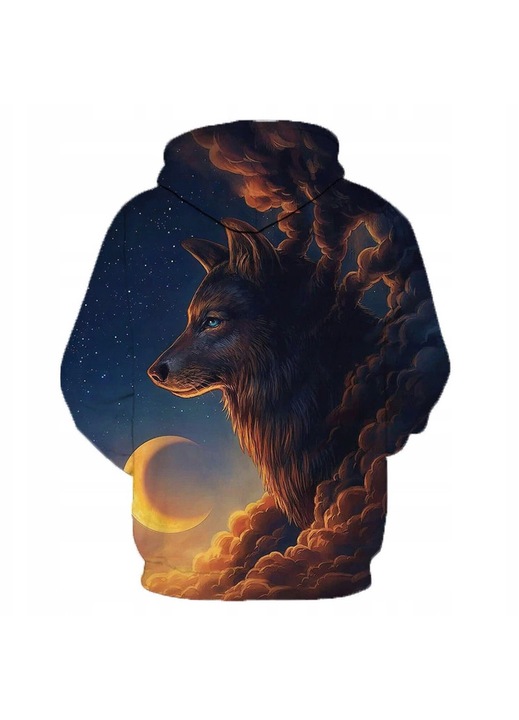 Férfi kapucnis pulóver, 3D farkas és hold mintával, többszínű