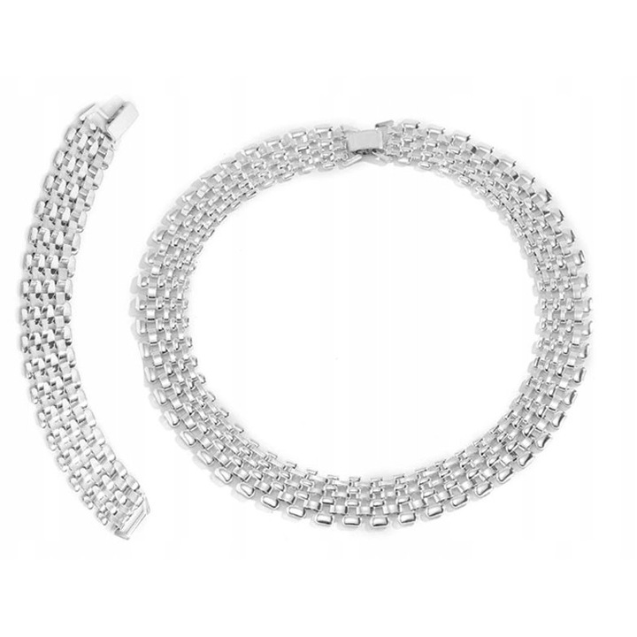 Set bijuterii, Lovrin, bratara si colier, alb, 20x47cm, 20mm latime