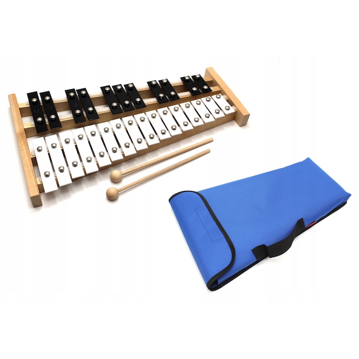 Kromatikus harangok, 27 hang, Kaja, 2 ütővel, kék tokkal, 42x24,5x3cm