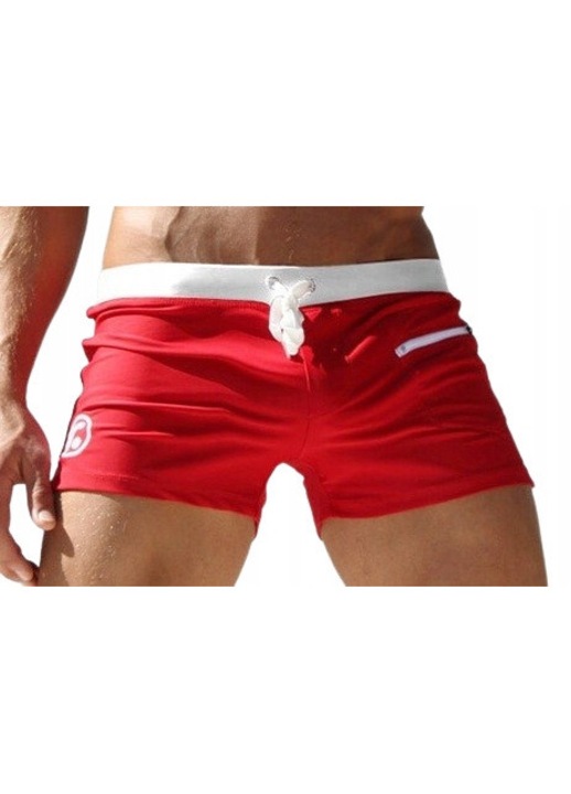 Férfi fürdőruha, zsebes sort, zsinóros, piros