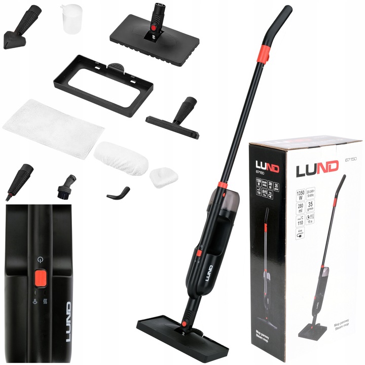 LUND gőzfelmosó 1350 W, 2 gőzfokozat, tartozékokkal, 4 m kábel, 2.4 kg