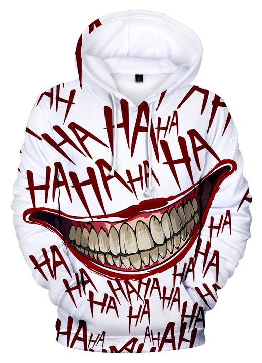 HAHA 3D nyomtatott kapucnis pulóver, fehér, Fehér