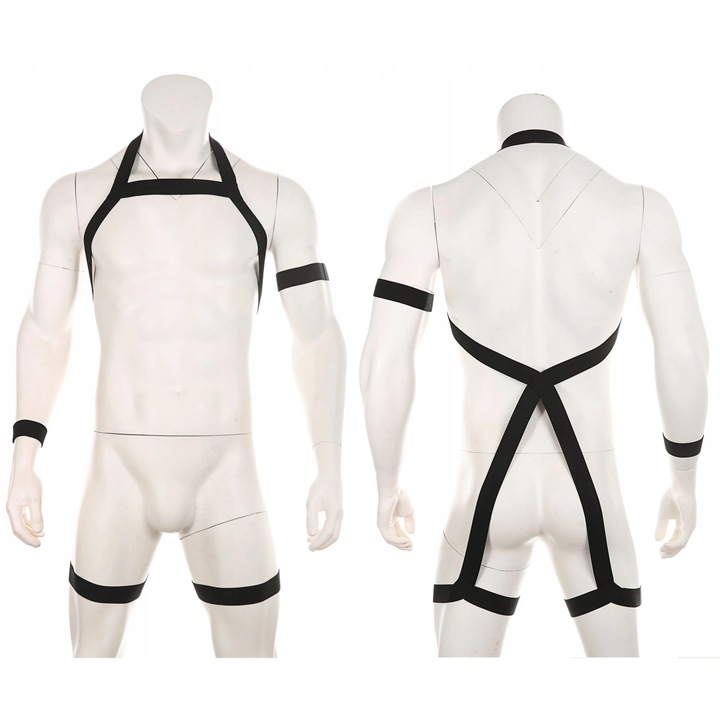 Мъжки еластичен хамут, черен, универсален размер, комплект с презрамка за рамо и презрамка за китка