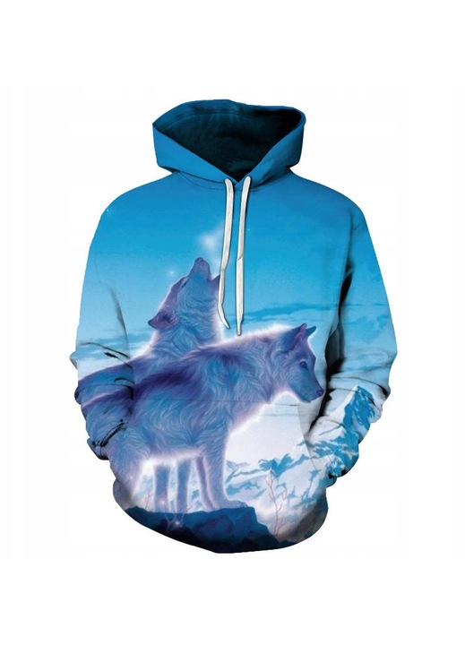 Férfi kapucnis pulóver, Két Farkas motívummal, többszínű, poliészter