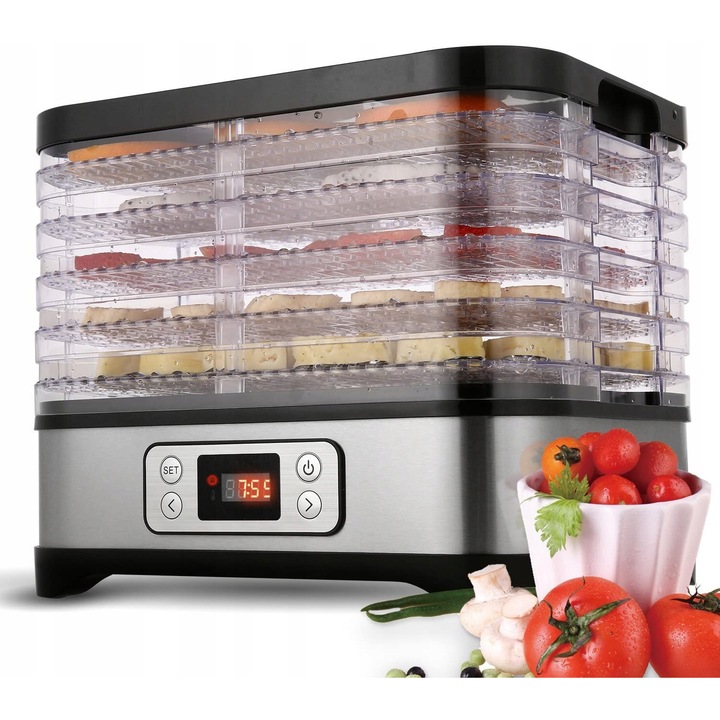 Deshidrator de alimente Meykey 250 W, pentru fructe si legume, alb, set