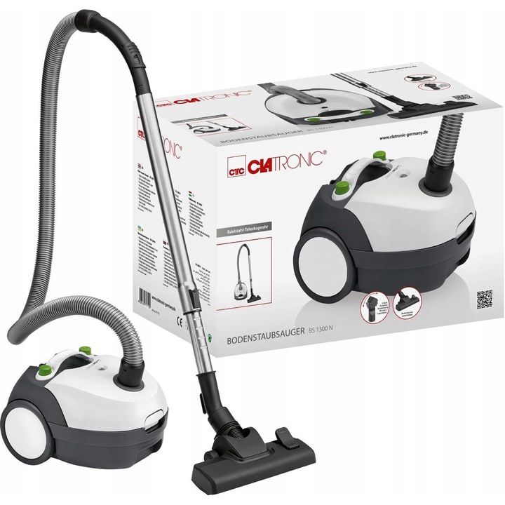 Прахосмукачка с торба Clatronic BS 271712, 700W, 5 филтъра, бяла, размери 256x205x310mm