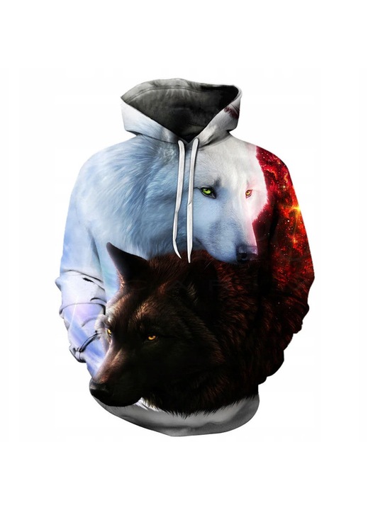 Férfi kapucnis pulóver, 3D farkas mintás, többszínű, minőségi anyagból