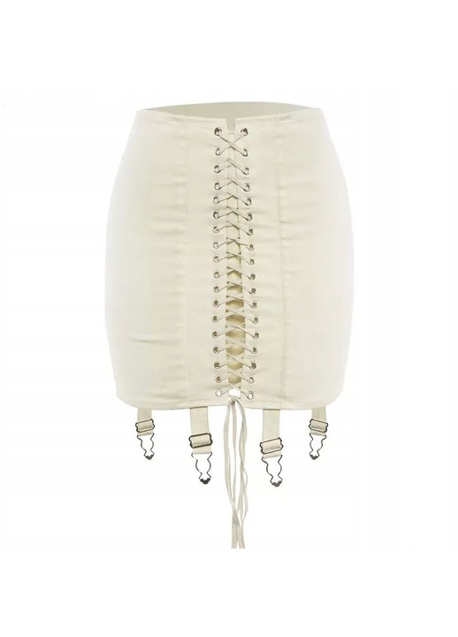 Мини пола, Висока талия, Бежов, Полиестер