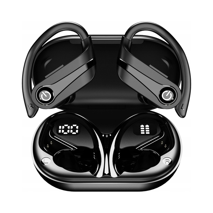 NejtStyle TWS vezeték nélküli fülhallgató powerbankkal, ergonomikus kialakítás, zajcsökkentés, fekete színű