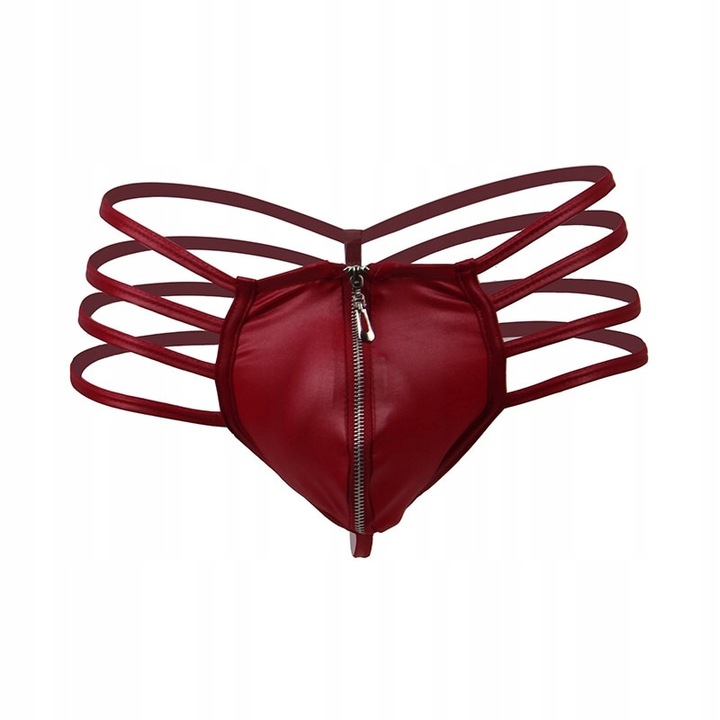 Мъжки бикини с цип, червени, размер М, уникален дизайн, материал имитация на кожа