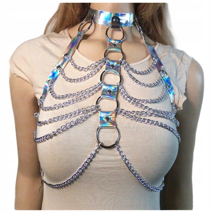 Дамски колан с вериги и холографски презрамки