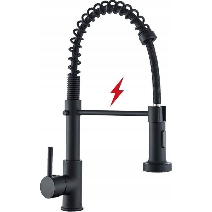 Fekete konyhai csaptelep, 360°, 2 sugárzási mód, szerelőkészlettel együtt