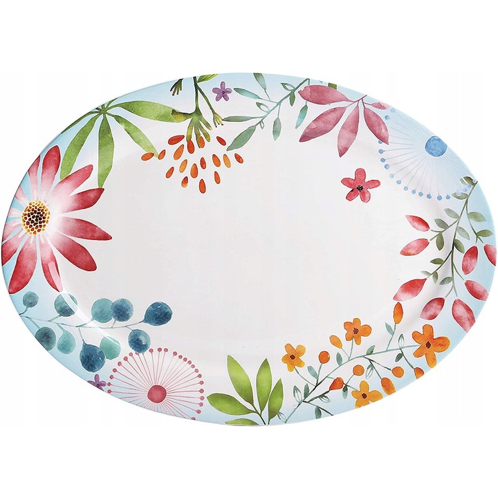Kerámia ovális tányér virágokkal, 16", készlet, ólom- és kadmiummentes