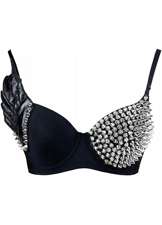 Push-up melltartó szegecsekkel és szárnnyal, ezüst, kényelmes anyag