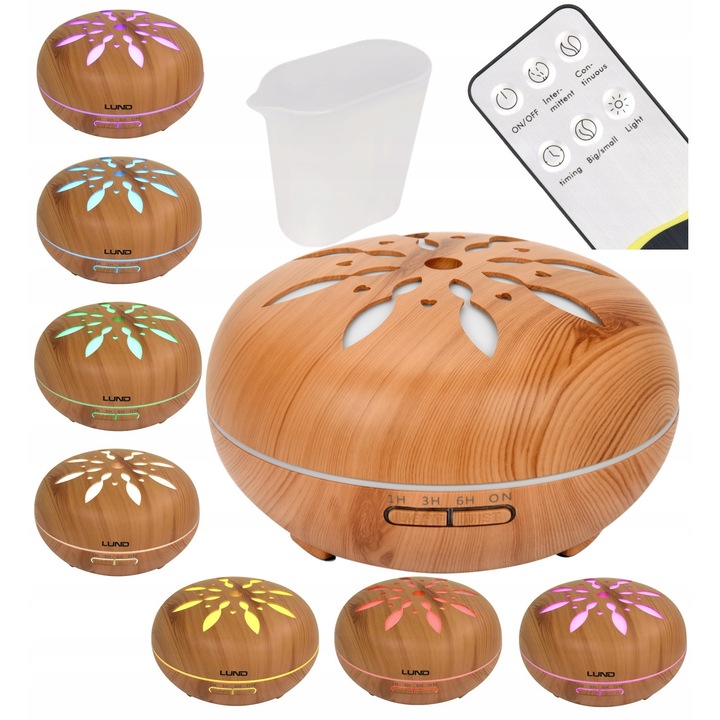 Арома дифузер с овлажнител, Lund, 500мл, 7 цвята, с дистанционно управление