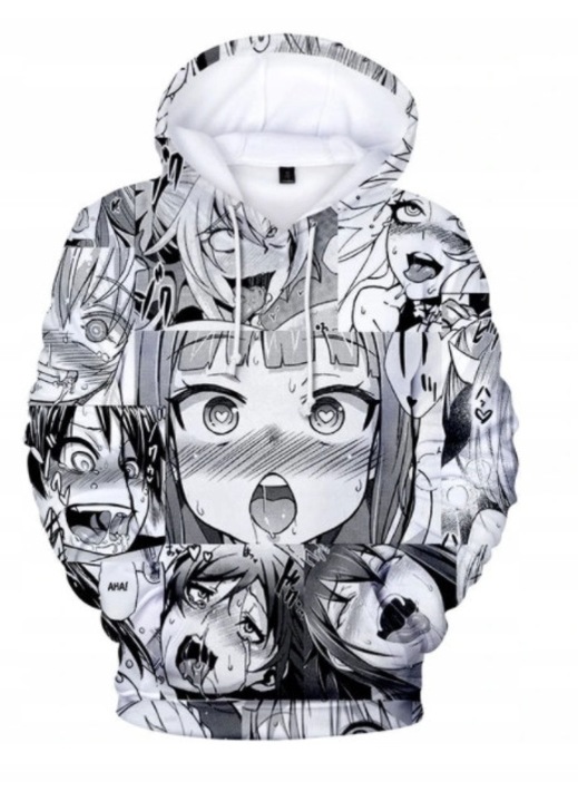 Férfi pulóver, Manga stílusú, kifejező nyomattal, fehér, poliészter