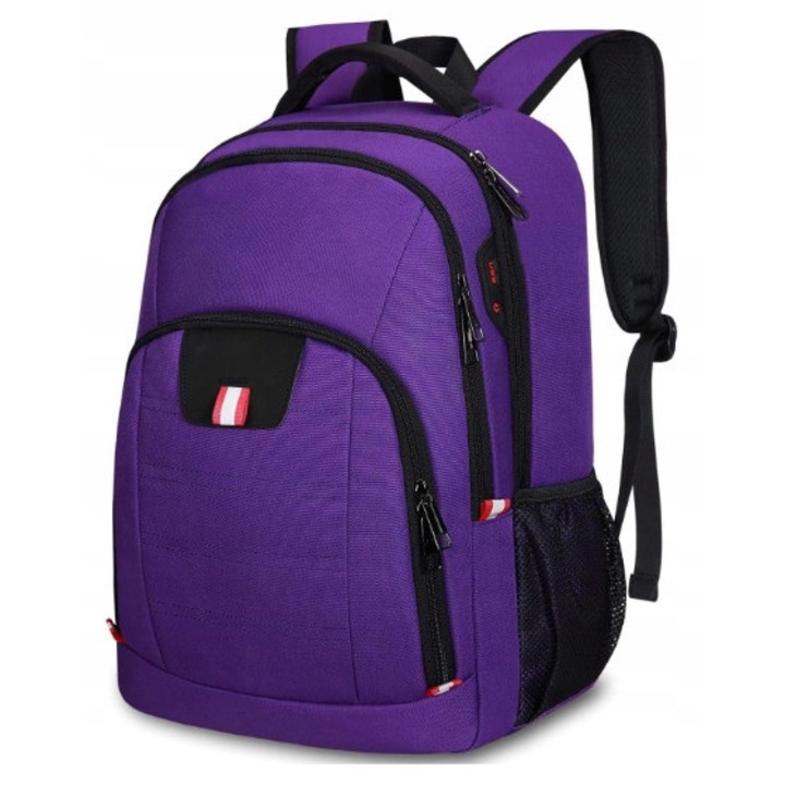 Laptop hátizsák, Della Gao, vízálló, lila, 15,6 hüvelykes, USB-vel és lakattal