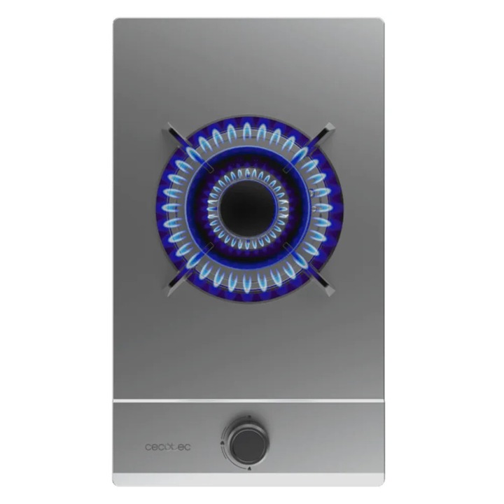 Plita incorporabila pe gaz Cecotec, Bolero Squad G, 3.5 kW, 1 arzator WOK 3.5 kW, grilaje din fonta solida, comutator rotativ, aprindere electrica, sistem de siguranta, design elegant, compacta, inox