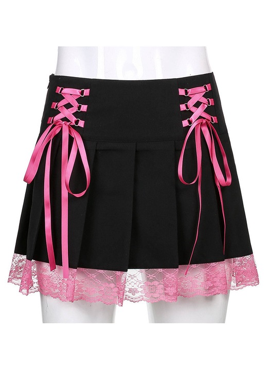 Мини пола, полиестер, черно/розово