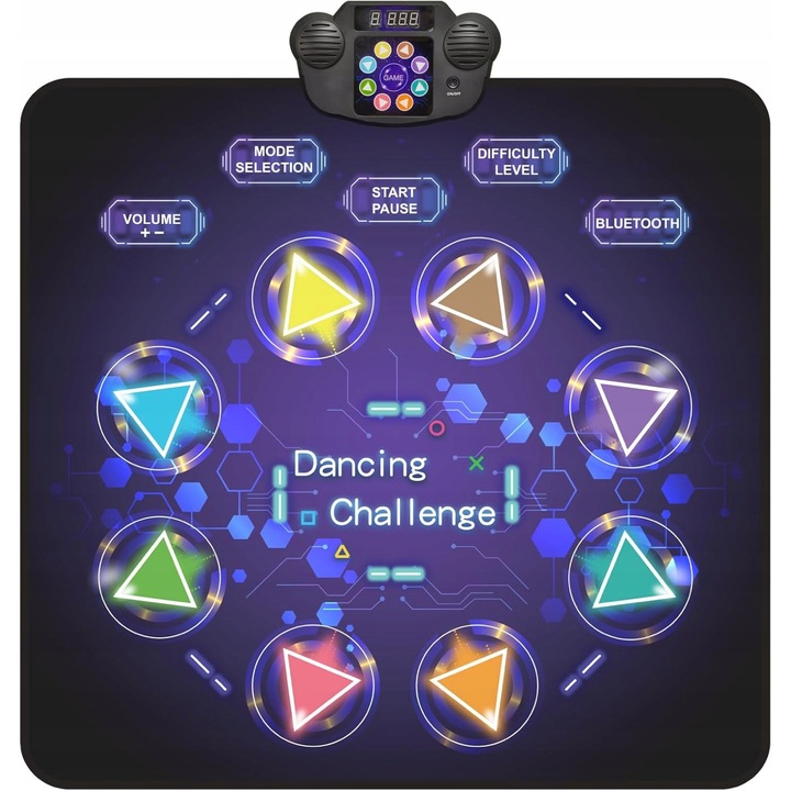 Interaktív LED táncszőnyeg, 8 nyíl, 1200mAh, 95x90cm, fekete, komplett szett