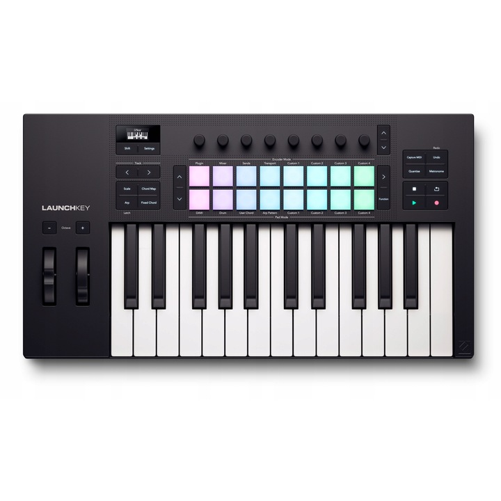 Controler MIDI Novation 25 mk4, 25 clape, 16 pad-uri FSR, negru