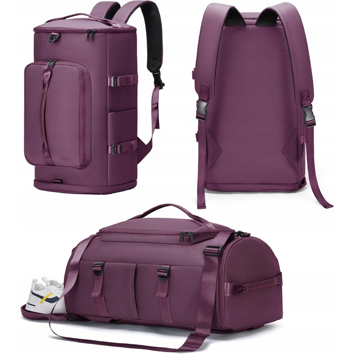 2 az 1-ben sporttáska, cipőtartó rekesz, 42 literes, vízálló, lila