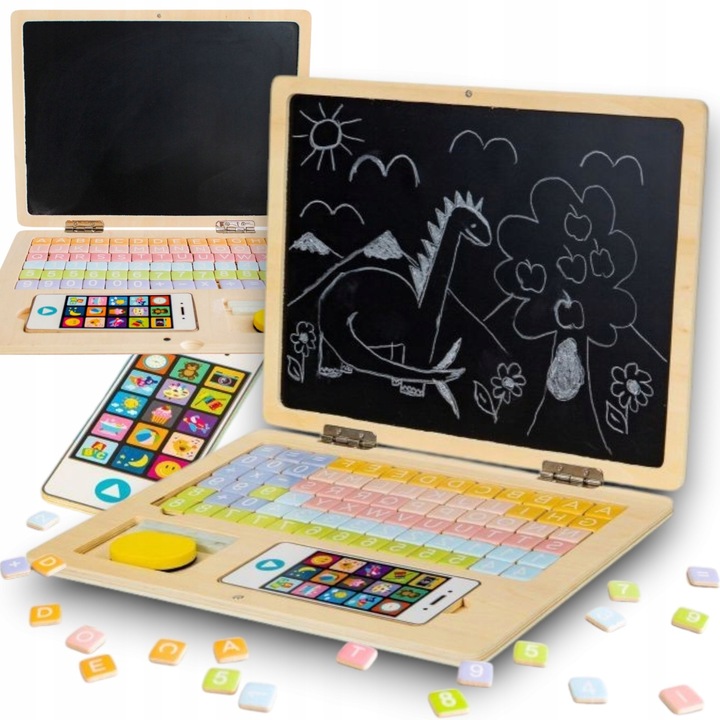 Oktató laptop mágneses táblával, 78 betűvel és számmal