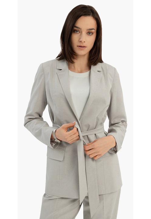 Sacou dama fara indichere, cu curea in talie, regular fit, buzunare cu clapa, Volcano JB-Brunta, gri deschis, Gri deschis