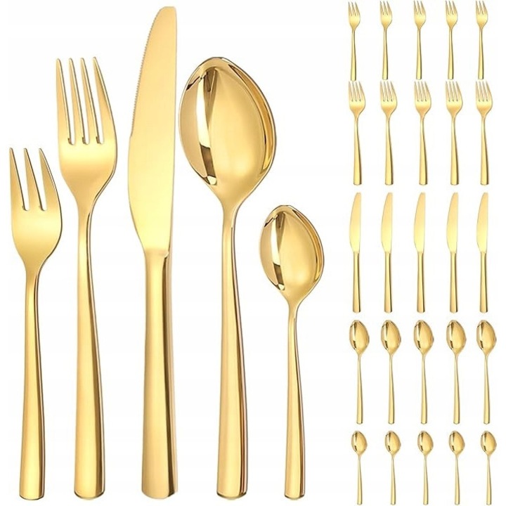 Evőeszközkészlet rozsdamentes acélból 6 személyes, 30 darabos, elegáns design, ezüst