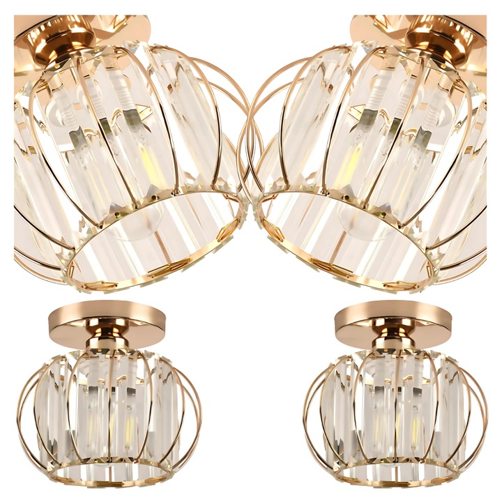 Модерна кристална лампа, комплект 2 броя, E27, златиста, 19x18x12см