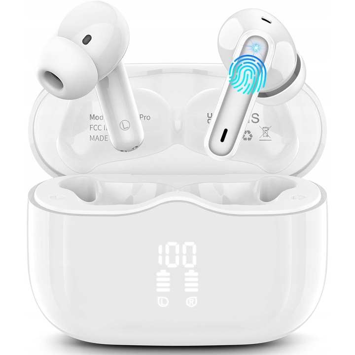 Vezeték nélküli fülhallgató, Bluetooth 5.3, mély basszussal, A97 Pro, fehér