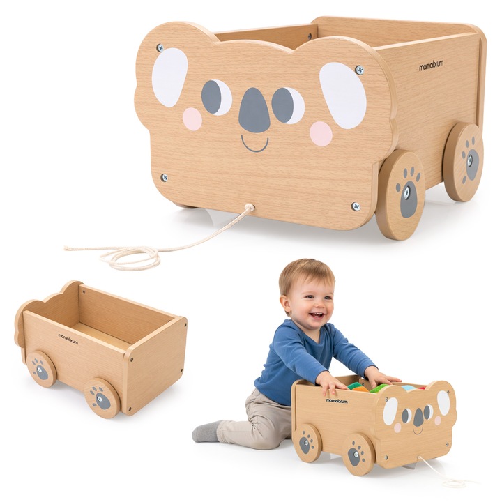 Carucior din lemn pentru jucării Mamabrum Koala, 5, 54 L, 30x26x19cm
