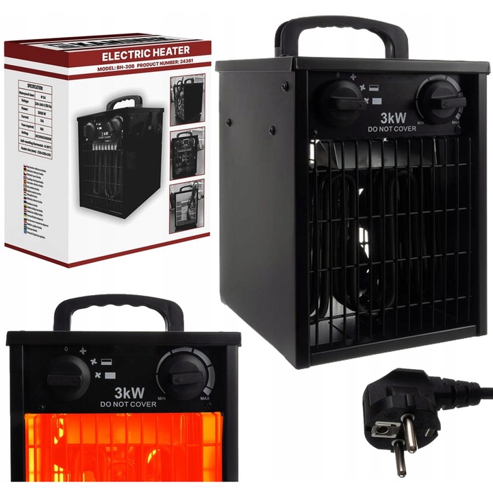 PAKO Elektromos hőlégfúvó 3000W teljesítményszabályozással, ventilátorral és fogantyúval