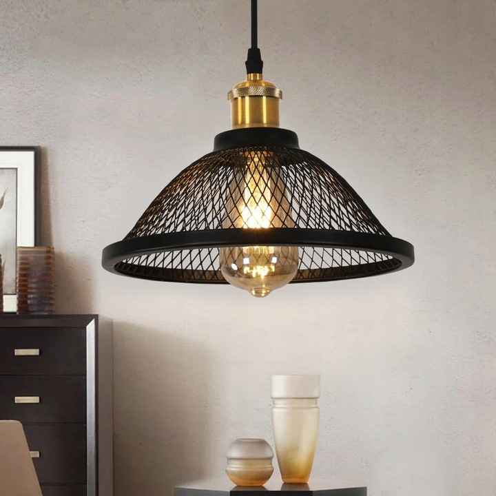 Винтидж метална лампа, черна, 25x25x16см, с регулируем кабел, 60W, E27