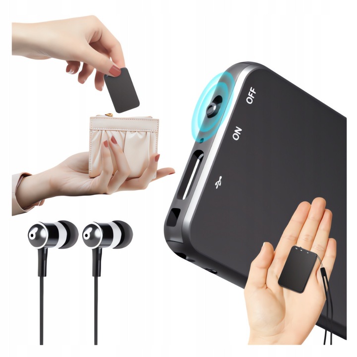 Мини Дигитален Рекордер 64GB USB-C, Компактен, Намаляване на Шума, Черен Цвят