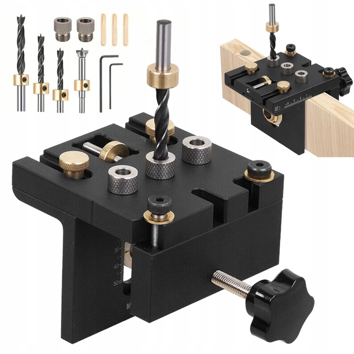 Комплект 3 в 1 за дупки, шаблон за пробиване 6/8/10/15 мм, алуминий, стомана, черен, 5-55 мм