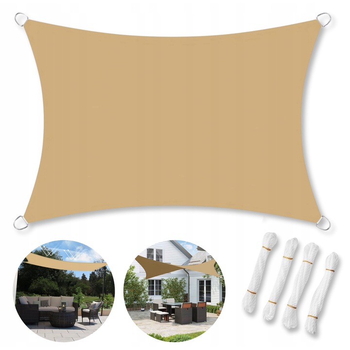 Umbrela de soare Love Story, 2,5x3,5m, crem, polietilen, set cu 4 linii de legare