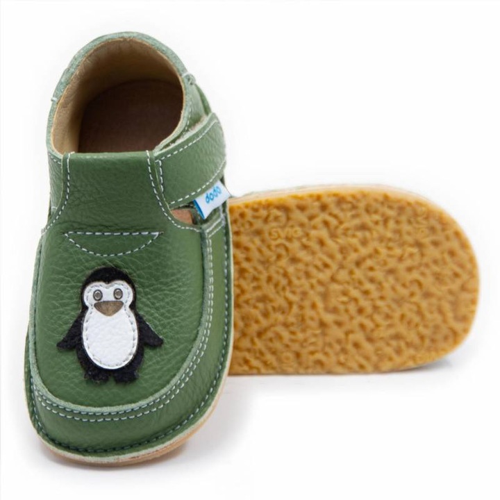 Pantofi copii Dodo Shoes, Pinguin, piele naturala, talpa flexibila, verde, marimea 22, Verde, 22 EU