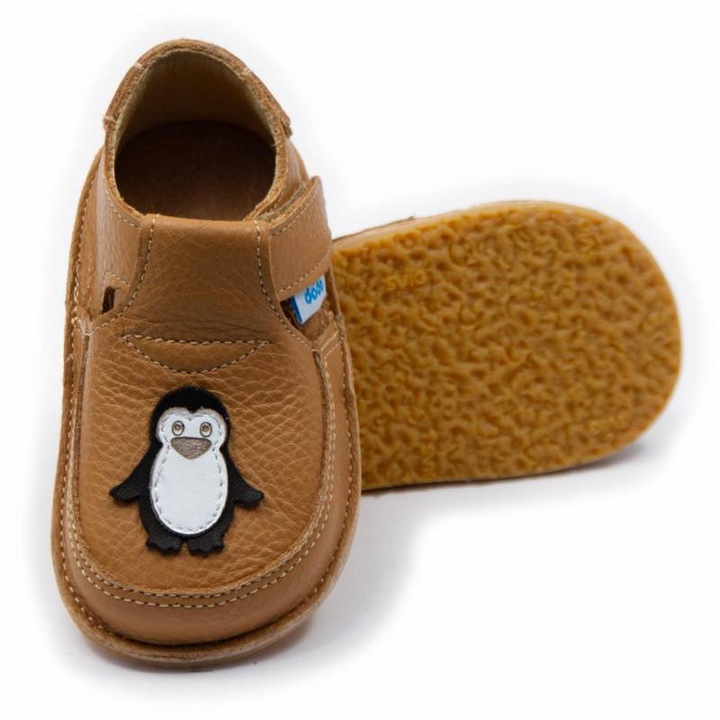 Pantofi copii Dodo Shoes Pinguin, piele naturala, talpa flexibila, caramel, marime 22, Caramel, 22 EU