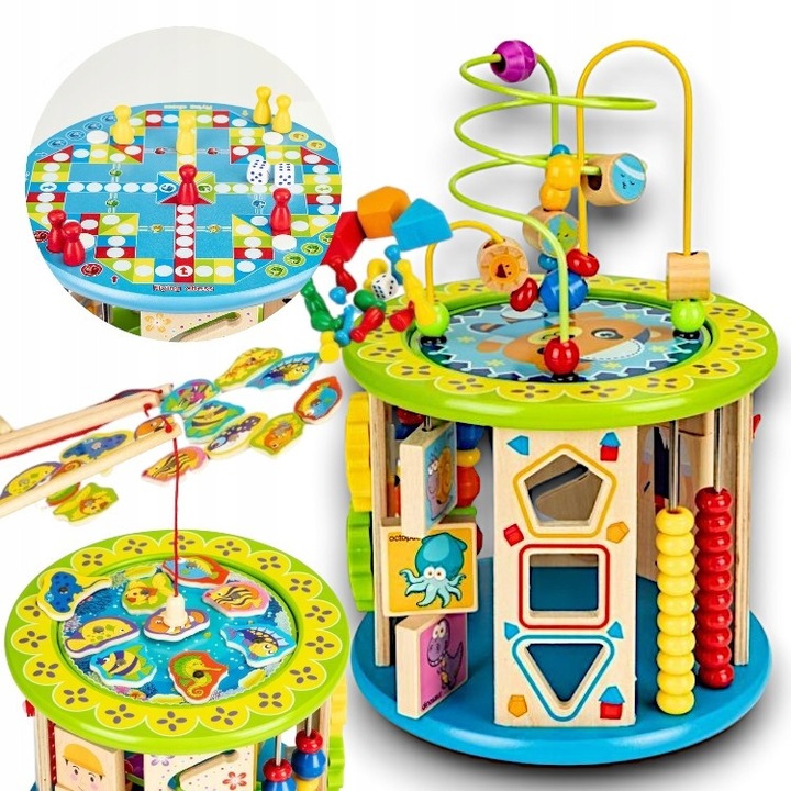 Oktató fajáték labirintussal, játékokkal és formaválogatóval, 21,5x21,5x17,5cm