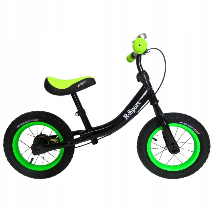 R3 futóbicikli, 12'', zöld-fekete, felfújható kerekekkel, 3-5 éves gyermekeknek
