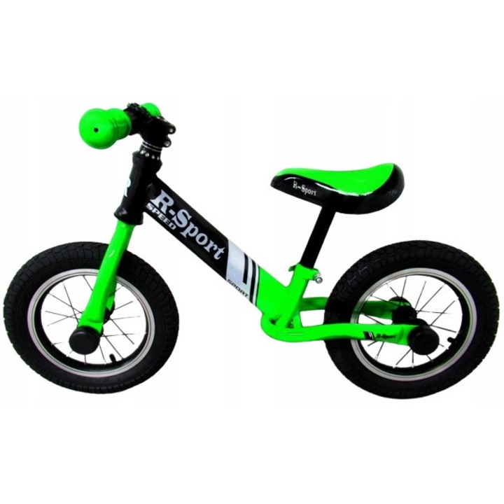 R8 futóbicikli, 12'', felfújható kerekek, zöld színű, állítható ülésmagasság