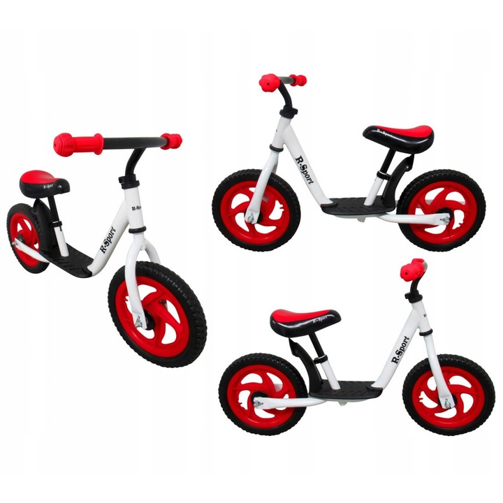 R5 futóbicikli, EVA kerekek, fehér-piros, 85 cm, 2-5 éves gyermekeknek