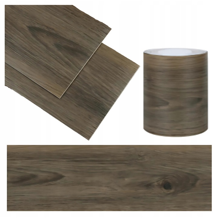 Öntapadós PVC panelek, 10 darab, 90 cm x 15 cm, fa hatású, barna