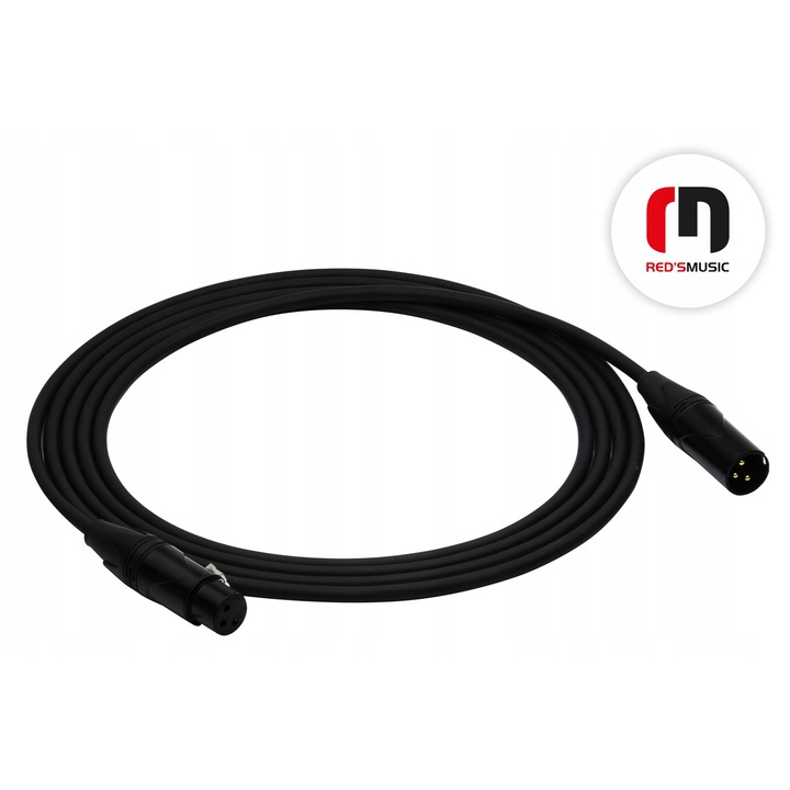 DMX kábel 20m 110Ohm 3pin, Red's Music, matt fekete, professzionális világításhoz