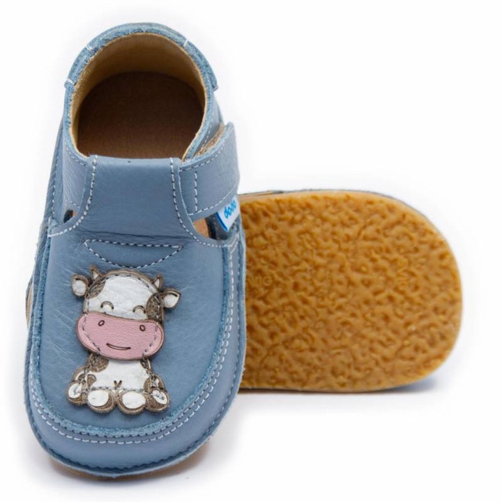 Pantofi copii Dodo Shoes, Baby Blue, piele naturala, talpa flexibila, marimea 19, BLUE, 19 EU