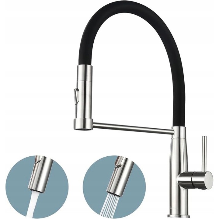 Rozsdamentes acél csaptelep 360°-ban forgatható rugalmas kifolyóval