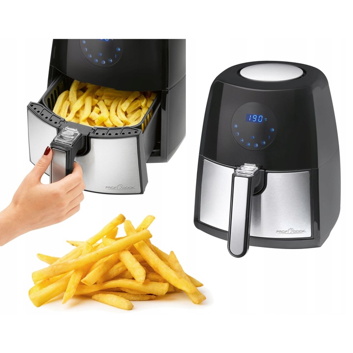 Friteuza fara ulei ProfiCook PC-FR, 1500W, capacitate 2.5L, neagra, 3 in 1